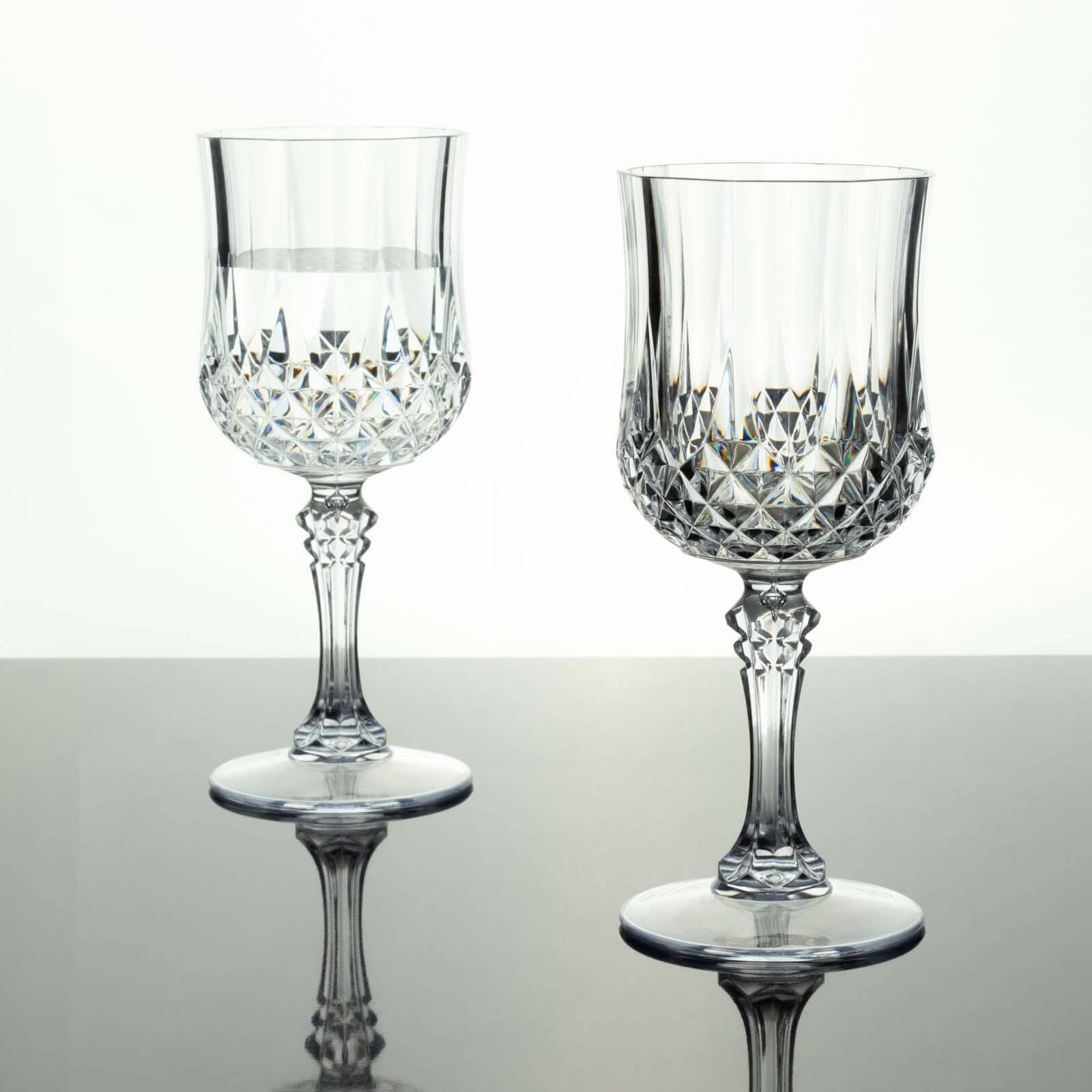 6-Pack Transparent Plastic Crystal Cut Wine Glasses 8oz, Clear - Shatterproof Cocktail Goblets - Pack of 6 Goblets